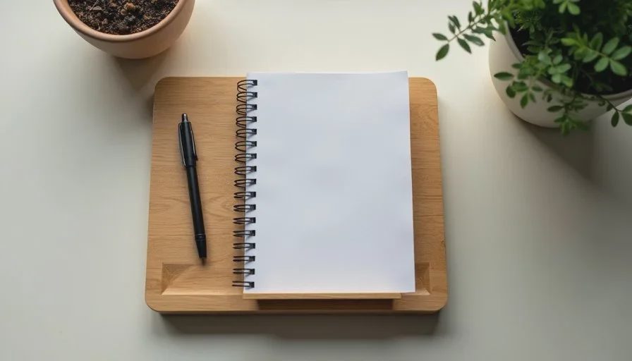 Close view of a sturdy secondhand wooden stand keeping papers organized on a desk.