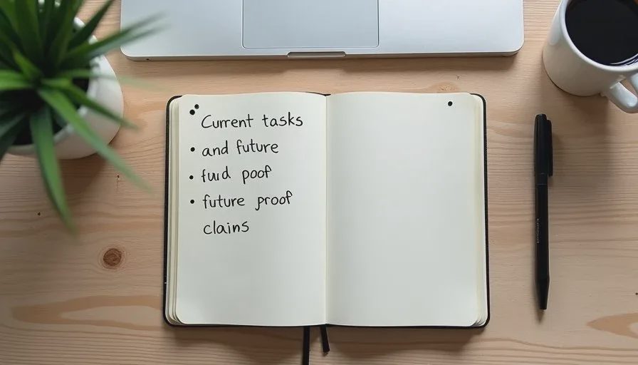 Notebook with handwritten notes comparing mid-tier and higher-spec laptop options on a wooden desk.