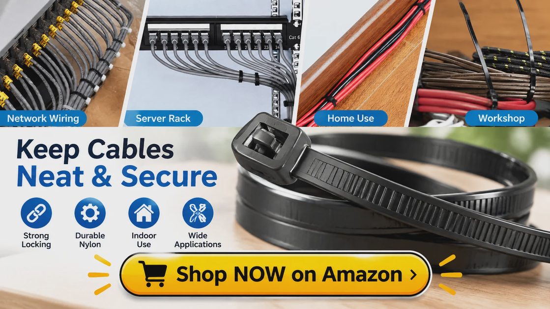 Black nylon zip ties for network wiring, server racks, home and workshop cable management – Keep Cables Neat & Secure